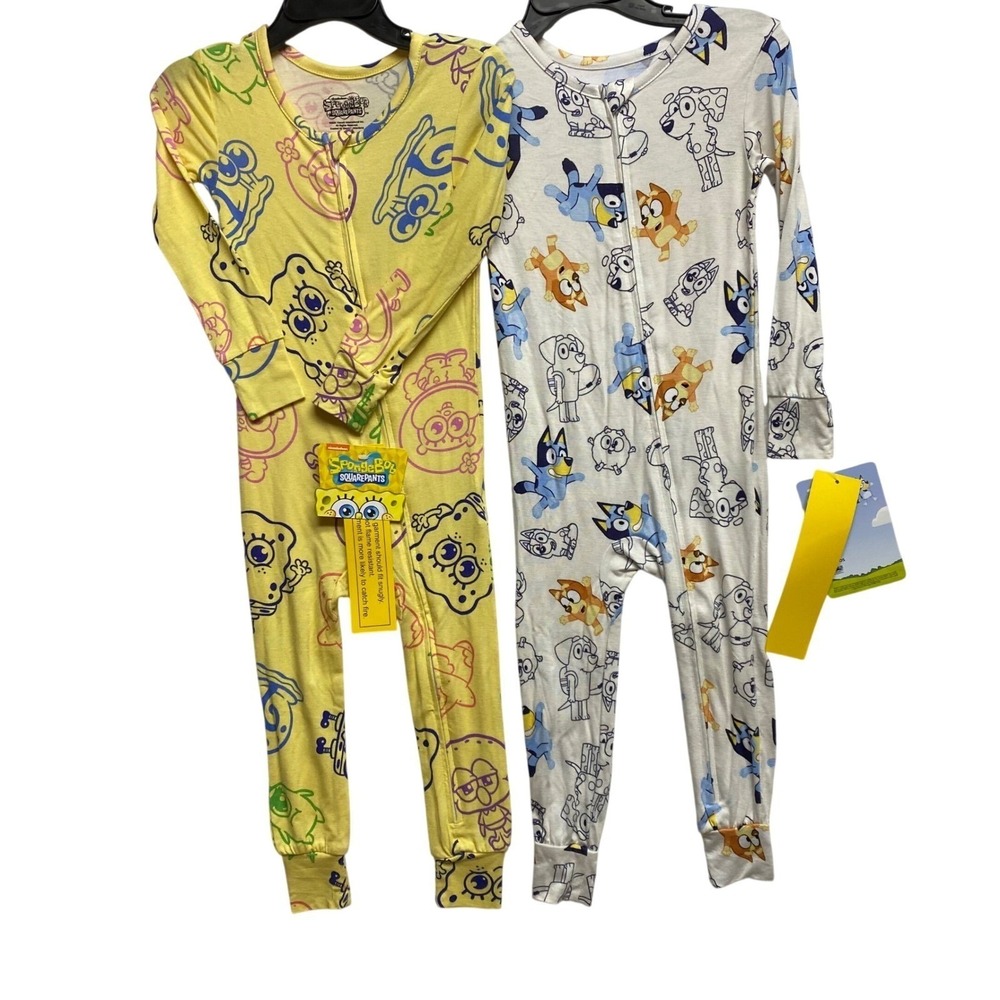 Bluey and SpongeBob SquarePants Baby Pajamas Bundle 2 Pack Sleepers 12MOS NWT - Picture 7 of 7